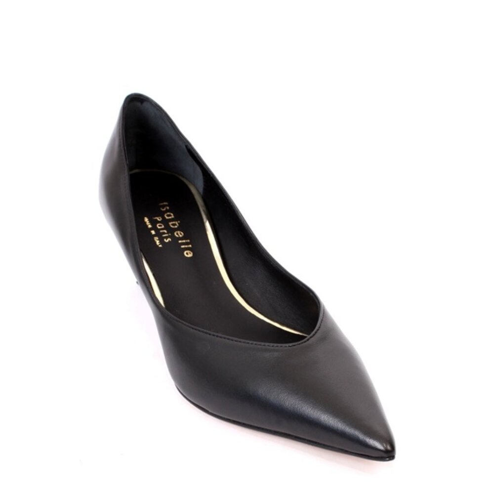 Isabelle 518a Black Leather Stiletto Heels Pointy Toe Pumps